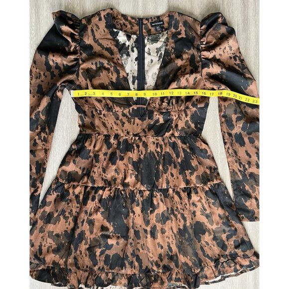 PrettyLittleThing Brown Black Print Long Sleeve Mini Dress Size US 8 - Picture 5 of 8